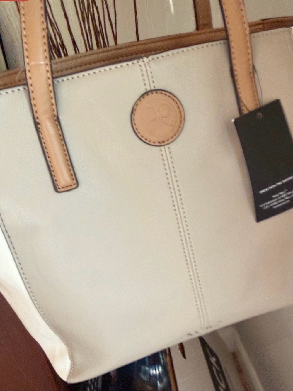Nine West Cream Tote with Tan Trim Shoulder Bag